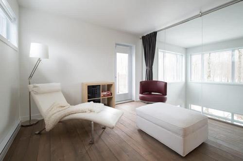 伊斯特曼的住宿－Cottage 2 de la Chute，白色的客厅配有沙发和椅子