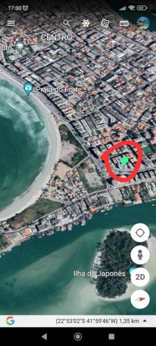 a map of a beach with a green island at ** SUITE PRIVATIVA PRAIA DO FORTE CABO FRIO ** in Cabo Frio