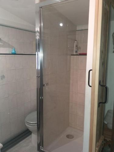 une salle de bain avec douche et toilettes dans l'établissement Au lit, on dort, à Cantaron