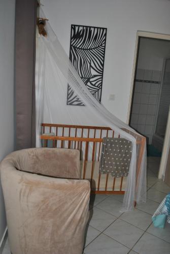 a bed with a mosquito net in a room at Villa Mamalouken : App Léonie in Rivière-Pilote