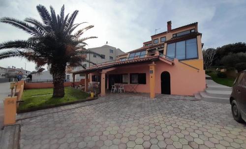 a house with a palm tree in front of it at Apartmani Delas 2 in Pješčana Uvala 