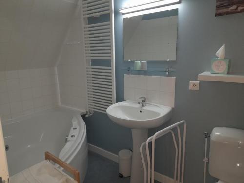 a bathroom with a sink and a toilet and a bath tub at La Maison du Prince de Condé in Charroux-dʼAllier