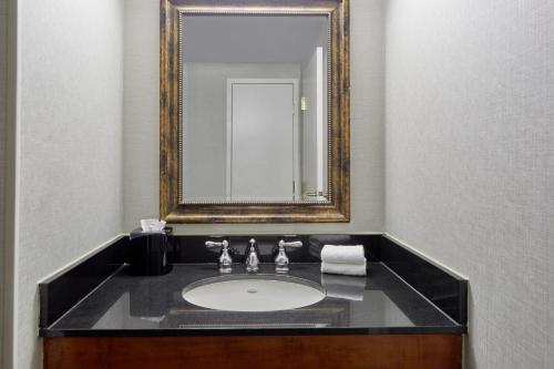 a bathroom with a sink and a mirror at Detroit Metro Airport Marriott in Romulus