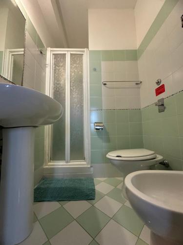 a bathroom with a shower and a toilet and a sink at Isoladelmiele in Marettimo