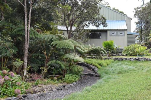a garden in front of a house with plants at Hale Ho'okipa in Volcano
