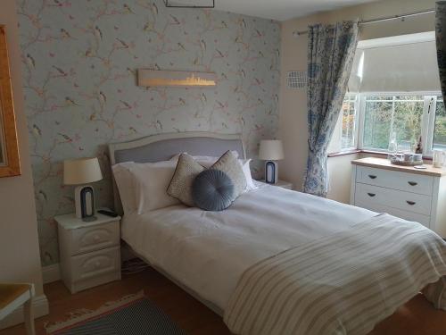 um quarto com uma cama, 2 candeeiros e uma janela em El Roi Guesthouse em Waterford