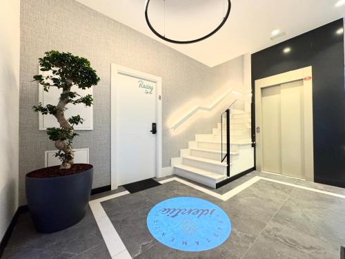 a hallway with a door and a potted tree at Apartamentos Identia Sport by gaiarooms in León