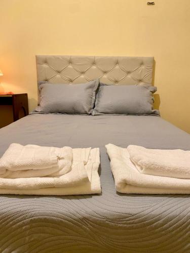 a bed with two white towels on top of it at Las Maravillas del Talampaya II in Villa Unión