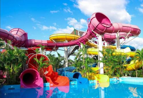 a water slide at a resort with a pool at House near Tampa Zoo and Busch Gardens, free high speed wifi in Tampa