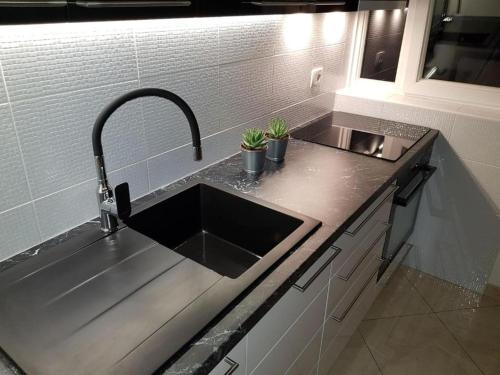 a kitchen with a sink and a counter top at Apartments with a parking space Umag - 22348 in Umag