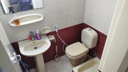 a small bathroom with a toilet and a sink at قصر الماسه in Sharjah
