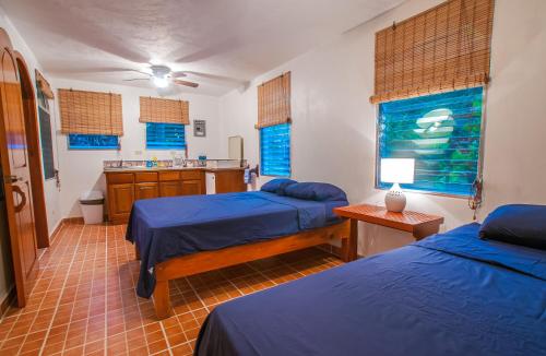 - une chambre à l'hôpital avec 2 lits et un lavabo dans l'établissement Hotel Chillies and Native Sons Diving, à West End