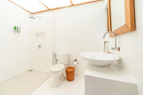 蓝梦岛Villa Vie Lembongan的带水槽和马桶的白色浴室