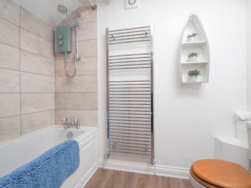 a bathroom with a tub and a toilet at Y Bwthyn Newport in Newport Pembrokeshire