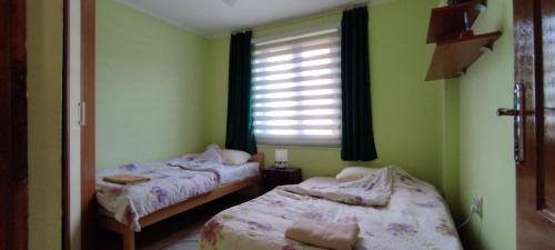 two beds in a small room with a window at Stancic 019 in Zaječar