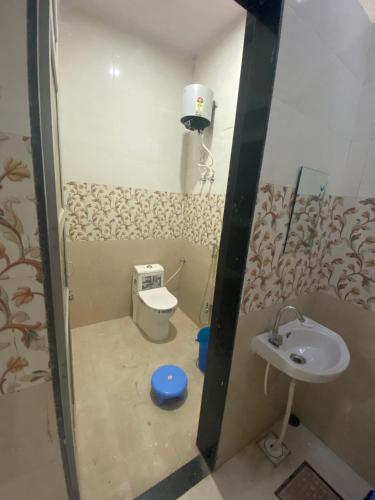 uma casa de banho com um WC e um lavatório em BHAI BHAI GUEST HOUSE em Rīngas