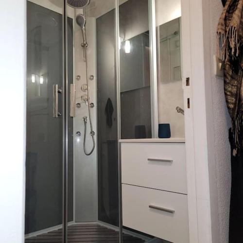 une salle de bain avec une douche et un lavabo et une douche dans l'établissement Studio - Sète - 100m des plages, à Sète