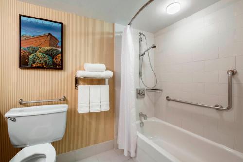 a bathroom with a white toilet and a bath tub at Sheraton Hotel Newfoundland in St. John's