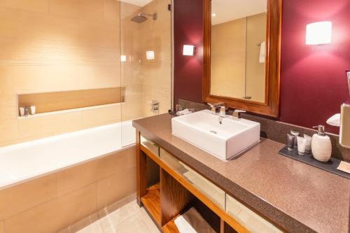 a bathroom with a sink and a mirror at Aspria Hamburg Uhlenhorst Sport & Spa in Hamburg