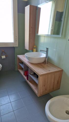 ein Badezimmer mit einem weißen Waschbecken und einem Spiegel in der Unterkunft Wine House in Capannori