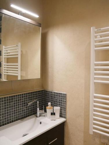 une salle de bain avec un lavabo et un miroir dans l'établissement Le Petit Paradis Grenoblois, à Grenoble