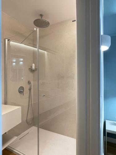 a shower with a glass door in a bathroom at Cosy Rooms Embajador in Valencia