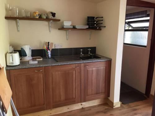 a kitchen with a sink and a counter top at Homer Old Spot in Marytavy