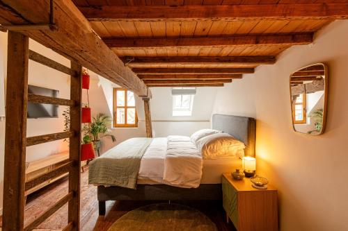 een slaapkamer met een bed en 2 ramen bij Little Antwerp holiday home in Antwerpen