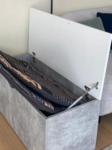 a metal box with a pair of surfboards in it at Burgblick Villach Haus FUX-immo, 10min zum Skifahren, 10 min zum See, rundherum Wandern und Radeln in Villach