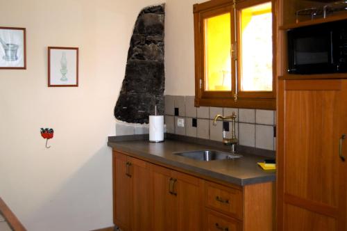 a kitchen with a sink and a window at Finca La Majadera in El Rosario