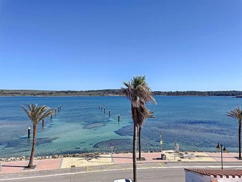 a view of a large body of water with palm trees at Roca Fornells, Atico Maritimo F05 in Fornells