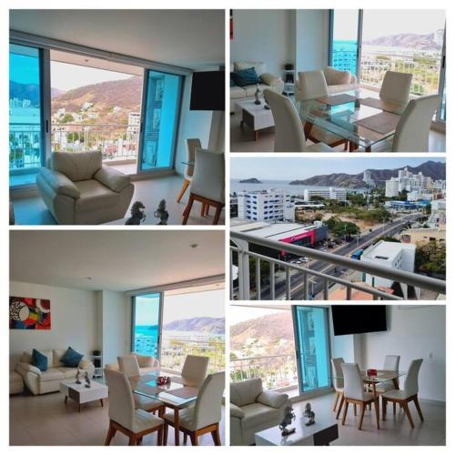 a collage of photos of a living room with a view at apartamento 1107 in Rodadero