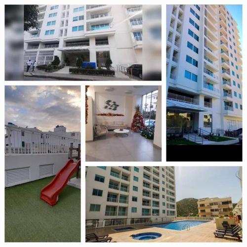 a collage of pictures of a building with a slide at apartamento 1107 in Rodadero