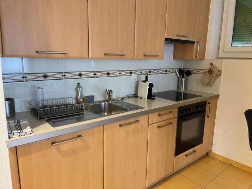a small kitchen with a sink and a stove at DOWN TOWN STUDIO in Lausanne