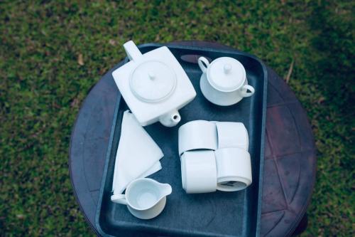 a table with white appliances on top of the grass at Beacon villa in Anuradhapura