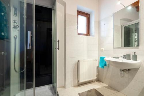 a bathroom with a shower and a sink at JAM Apartments in Malcesine