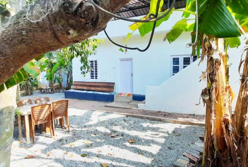 a table and chairs in the shade of a tree at BLUE SOPHY Residency in Varkala
