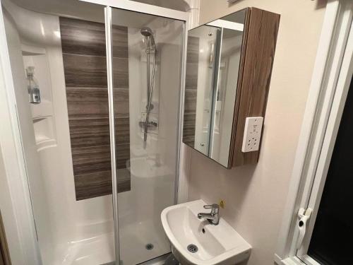 een badkamer met een douche en een wastafel bij The Bard's Retreat in Stratford-upon-Avon