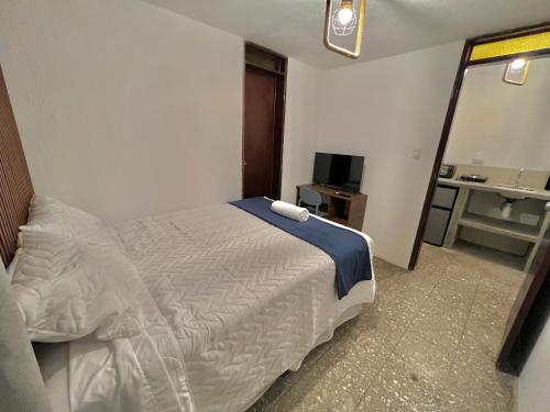 Habitación de hotel con cama y TV en Hotel Citadin Z10, en Guatemala