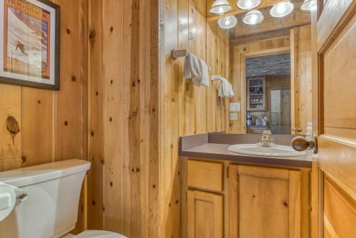 a bathroom with a white toilet and a sink at Sno-Bird #10 in Government Camp