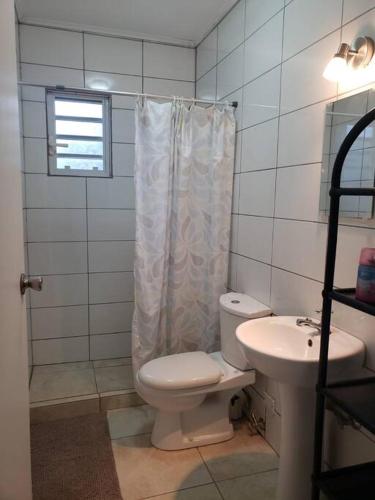 y baño con aseo y lavamanos. en Simple, relax, rural apartment, en Barber