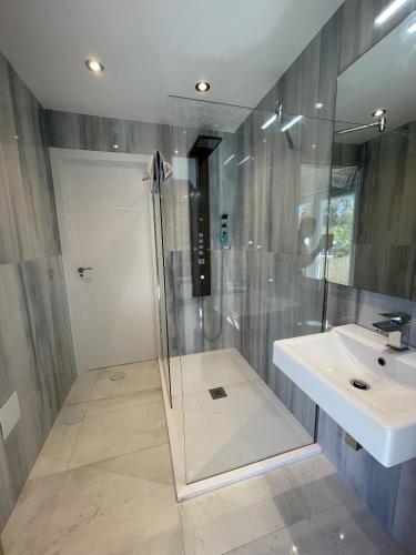 a bathroom with a shower and a sink at Malagasuite Villa Moriana in Mijas