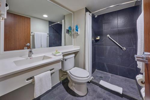 a bathroom with a toilet and a sink and a shower at City Express Plus by Marriott Ciudad de México Periférico Sur Tlalpan in Mexico City