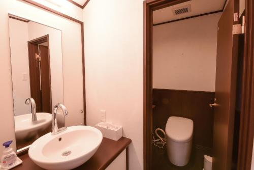 a bathroom with a sink and a toilet at 高野山 宿坊 普門院 -Koyasan Shukubo Fumonin- in Koyasan