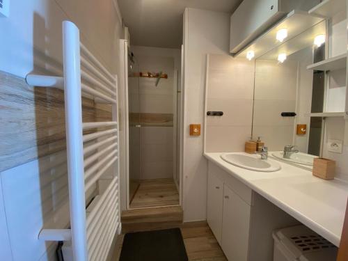a bathroom with a sink and a shower at Appartement Morillon 1100, 2 pièces, 6 personnes - FR-1-642-62 in Morillon
