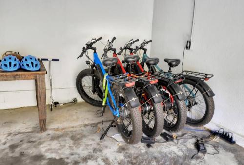 a group of bikes parked next to a wall at ON THE SAND!! Private Beach! OCEAN FRONT HOT TUB!! in Dana Point