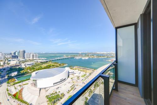 a view from the balcony of a building at Bayside Luxury: Studio Near Bayfront Park in Miami