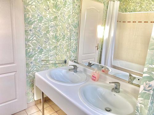 a bathroom with a white sink and a mirror at Villa Briconico in Gonesse