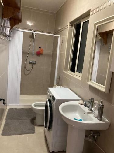Un baño con lavabo y lavadora. en Happy house, en Tal-Pietà