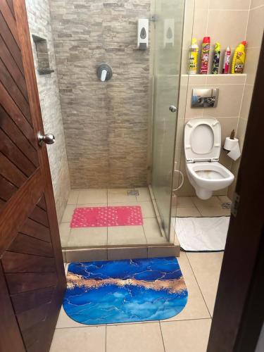 a bathroom with a shower and a toilet at Sea la vie II in Kwale